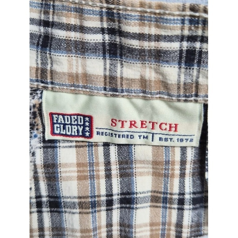 Faded Glory Womens Bermuda Shorts 10 Plaid Beige Blue Y2k Cotton Stretch Summer - Picture 4 of 10